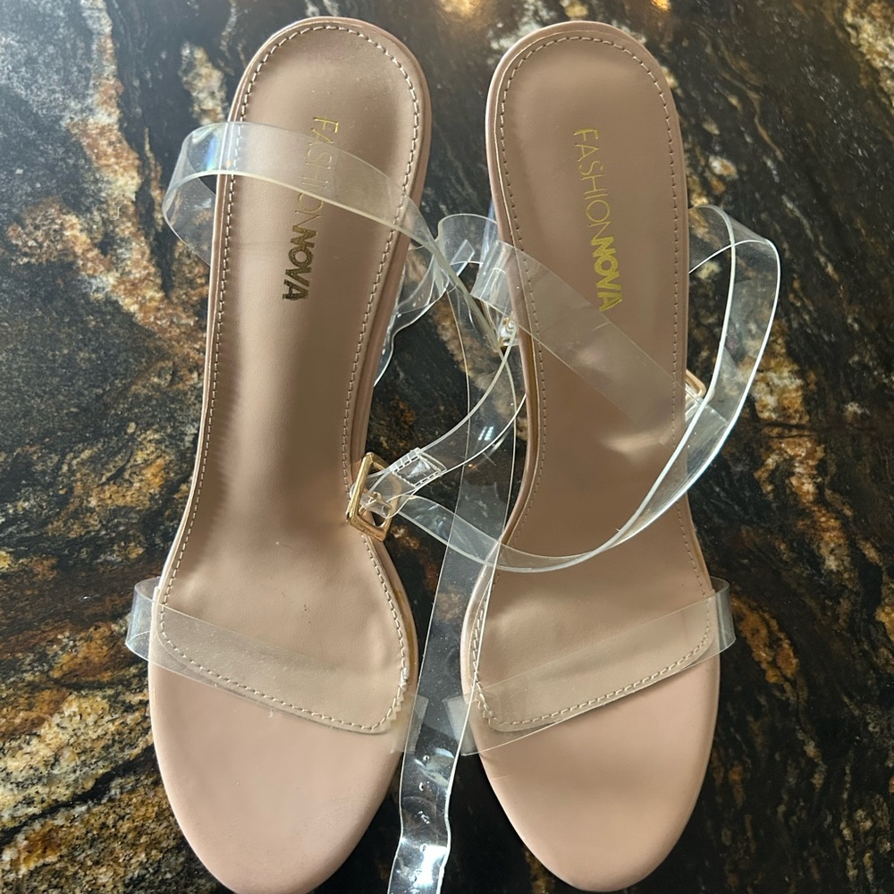 Fashion Nova Clear Strap Heels - Nude